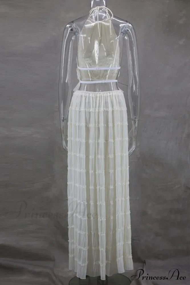 Halterneck Ruched Open Back Tie Trendy Up Top And Maxi Skirt Set