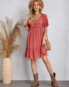 Adriana Exclusive Vintage Dress with V Neck & Lace Design Chic Silhouette Collection