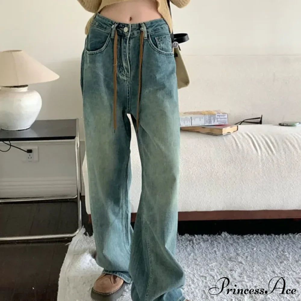 Harajuku Trend Japanese Style High-Waisted Straight New Autumn Leg Fashion Jean