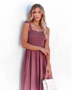 Hazelle Smocked Swiss Dot Maxi Dress Dark Mauve