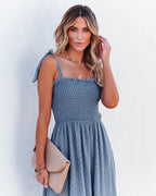 Hazelle Smocked Swiss Dot Maxi Dress French Blue