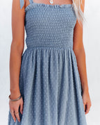 Hazelle Smocked Swiss Dot Maxi Dress French Blue