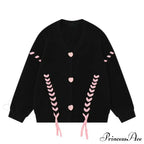 Heart Buttons Ribbion Charming Lace Up Cardigan