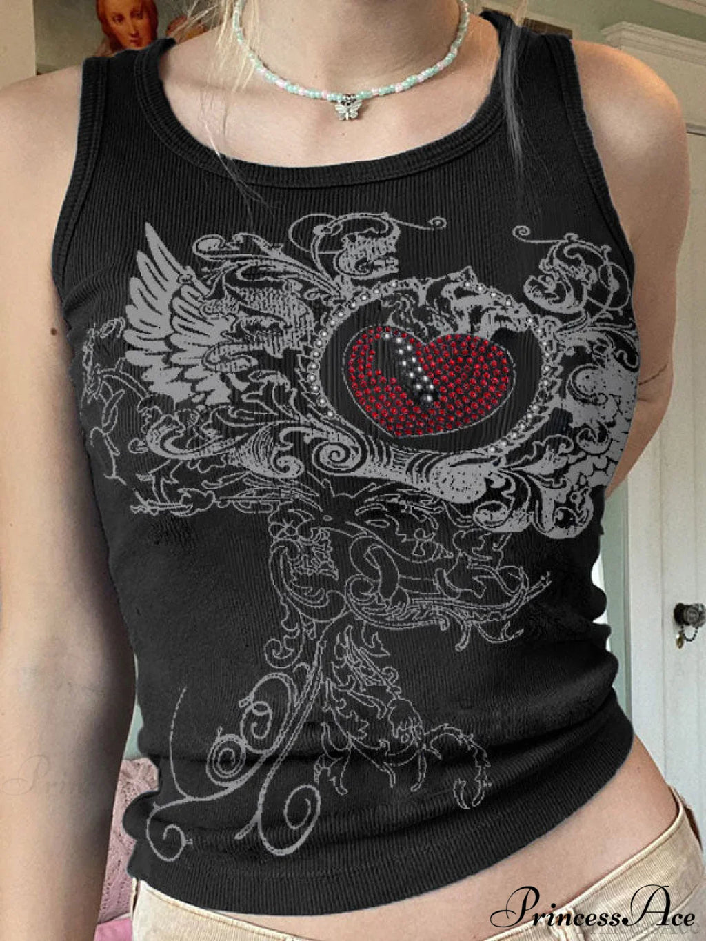 Heart Print Graceful White Crop Top