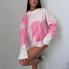 Heart Print O-neck Long Sleeve Sweater