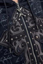Heavy Metal Punk Printed Applique Zip Hoodie