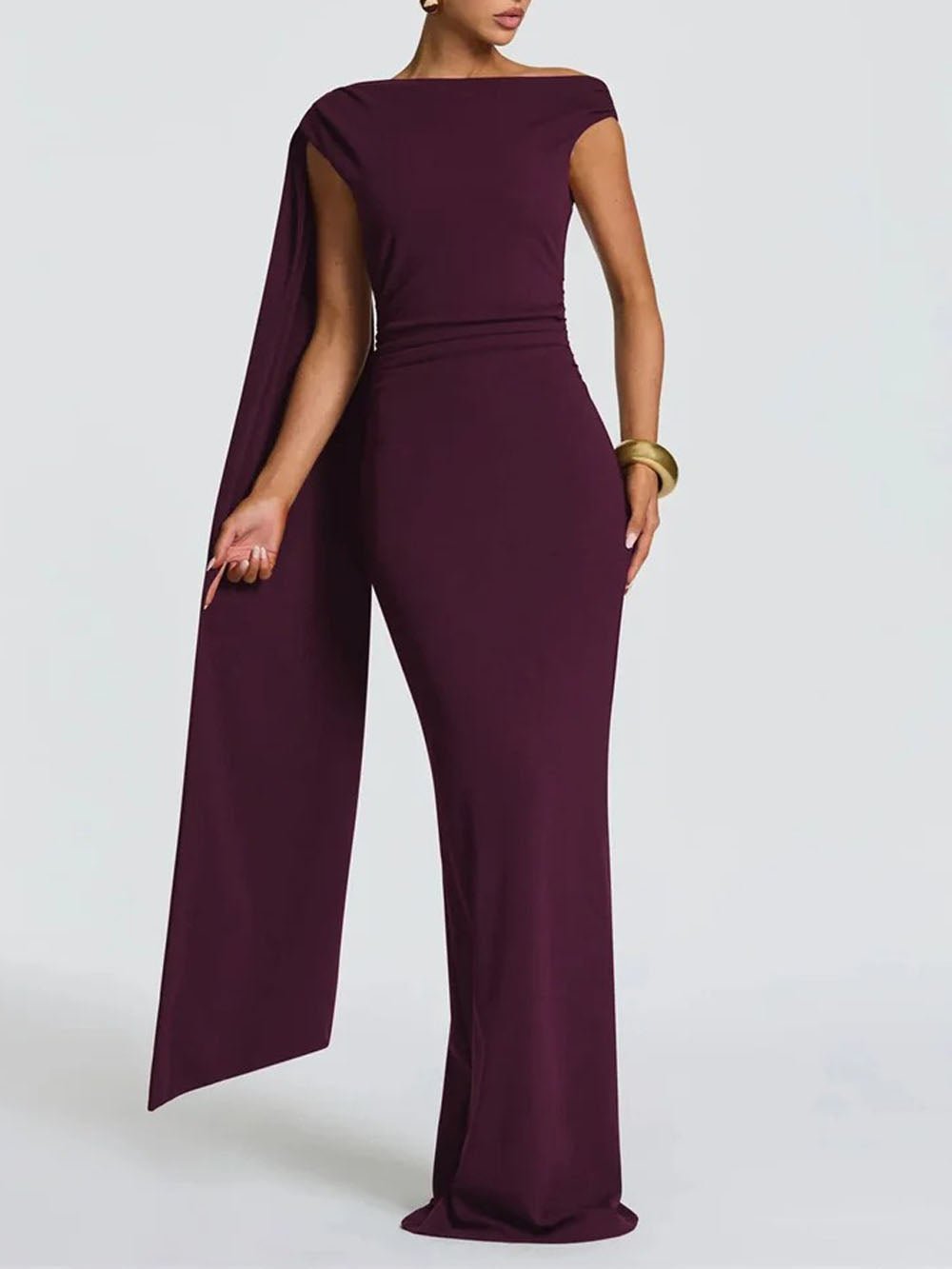 Helena One Shoulder Cape Maxi Dress