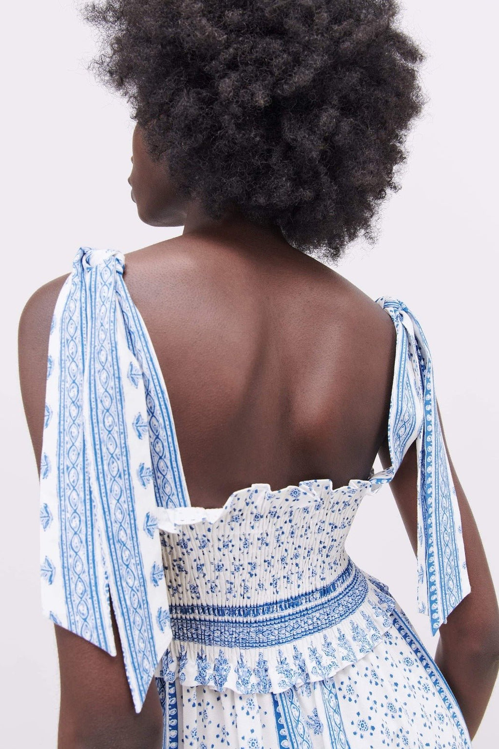 Leonor Effortless Printed Midi Dress with Gathered Straps Elevated Occasion Wear