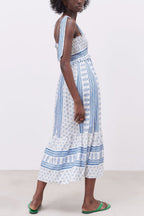 Leonor Effortless Printed Midi Dress with Gathered Straps Elevated Occasion Wear