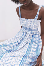 Leonor Effortless Printed Midi Dress with Gathered Straps Elevated Occasion Wear