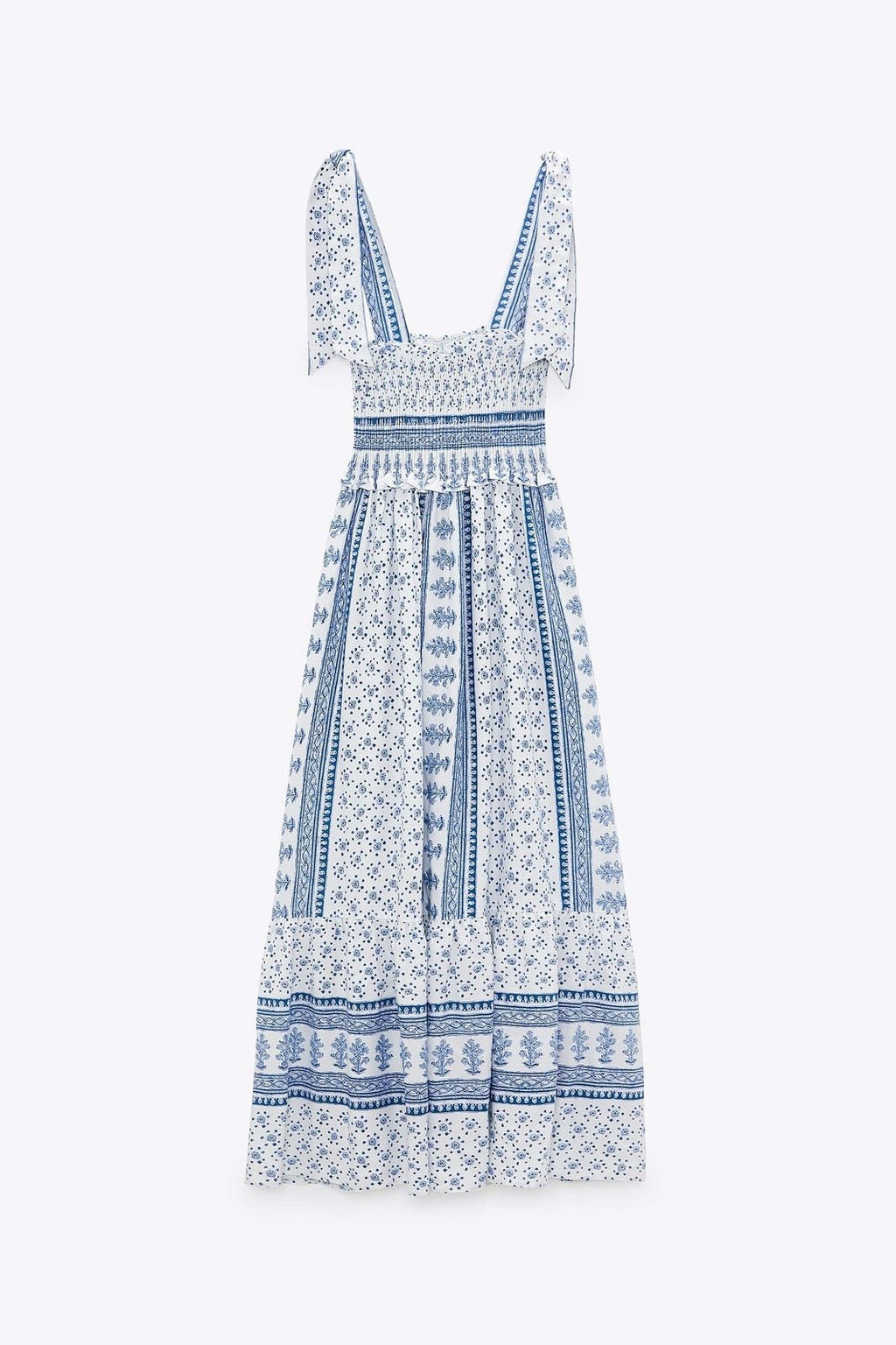 Leonor Effortless Printed Midi Dress with Gathered Straps Elevated Occasion Wear