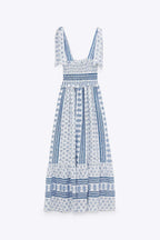 Leonor Effortless Printed Midi Dress with Gathered Straps Elevated Occasion Wear