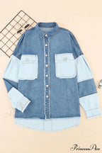 Hem Color Denim with Jacket and Up Raw Block Button Closure