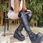 High Black Leather Gothic Elevated Boot