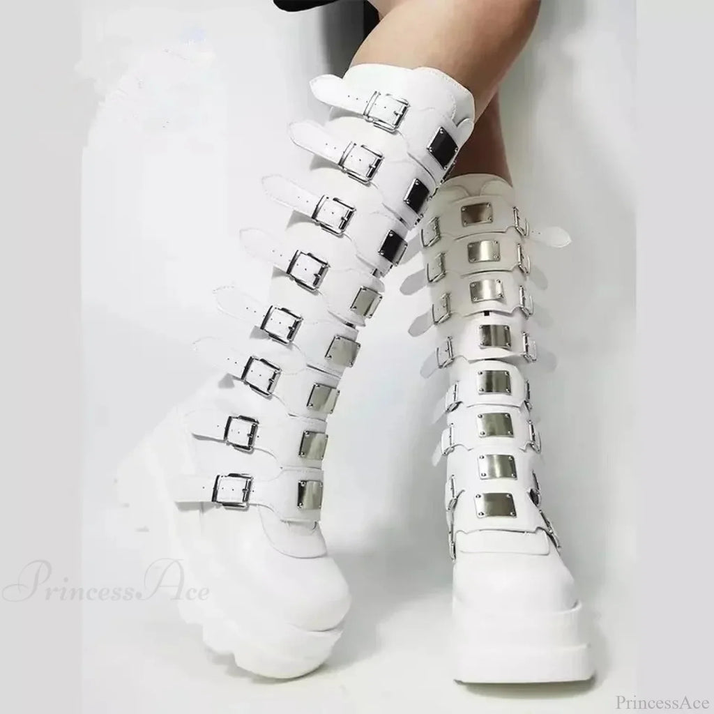 High Black Leather Gothic Elevated Boot