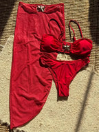 High Cut Brazilian Bikini with Mesh Skirt Three Piece Swimsuit
