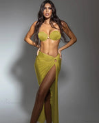 High Fork Skirt Shell Bikini Three Piece Swimsuit