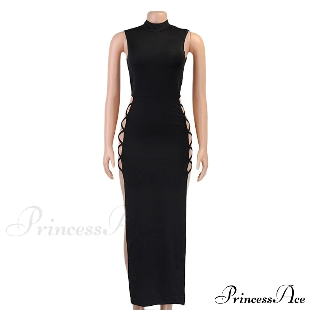 High Neck Sleeveless Charming Side Tie-Up Midi Dress
