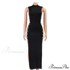 High Neck Sleeveless Charming Side Tie-Up Midi Dress