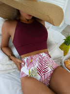 High Neck Solid Print Two Piece Set