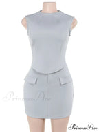 High Neck Solid Top Graceful And Bodycon Mini Skirt Set