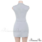 High Neck Solid Top Graceful And Bodycon Mini Skirt Set