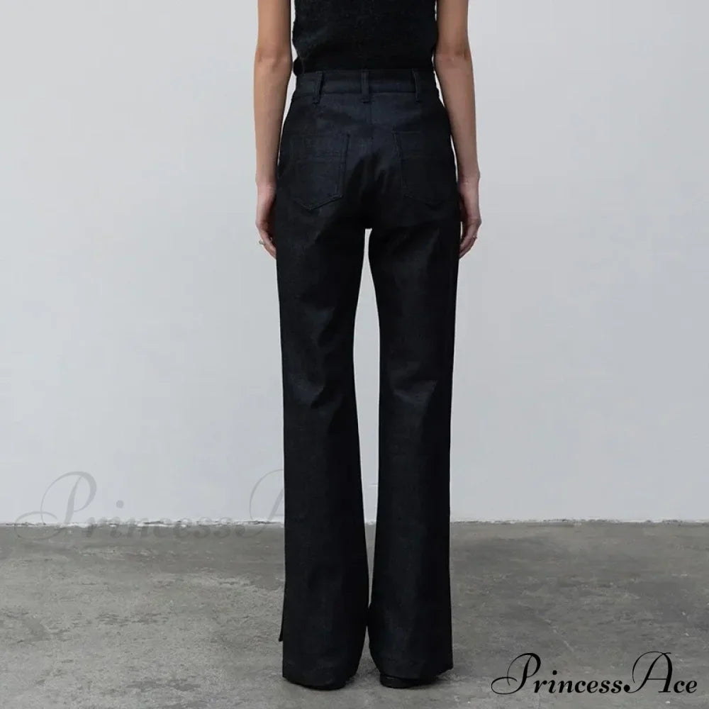High Quality Women Spring and Autumn All-match Side Slit Straight High Waist Bootcut Jean