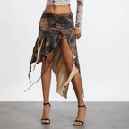 High Split Vintage Print Skirt