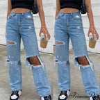 High Straight Leg Baggy Streetwear Waist Pants High Jeans Ripped Boyfriend Women Trousers