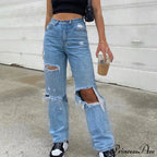 High Straight Leg Baggy Streetwear Waist Pants High Jeans Ripped Boyfriend Women Trousers