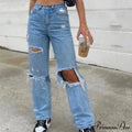 High Straight Leg Baggy Streetwear Waist Pants High Jeans Ripped Boyfriend Women Trousers