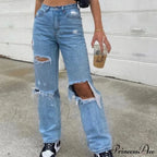 High Straight Leg Baggy Streetwear Waist Pants High Jeans Ripped Boyfriend Women Trousers