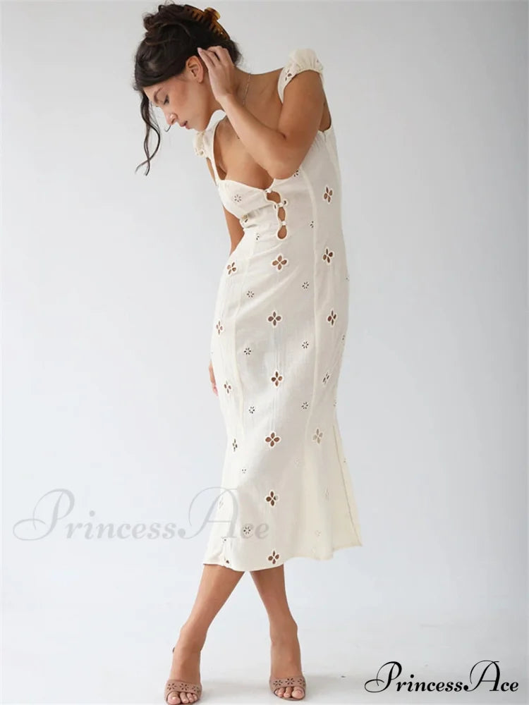 High Waist e Beachwear Bodycon Hollow Out Sundress