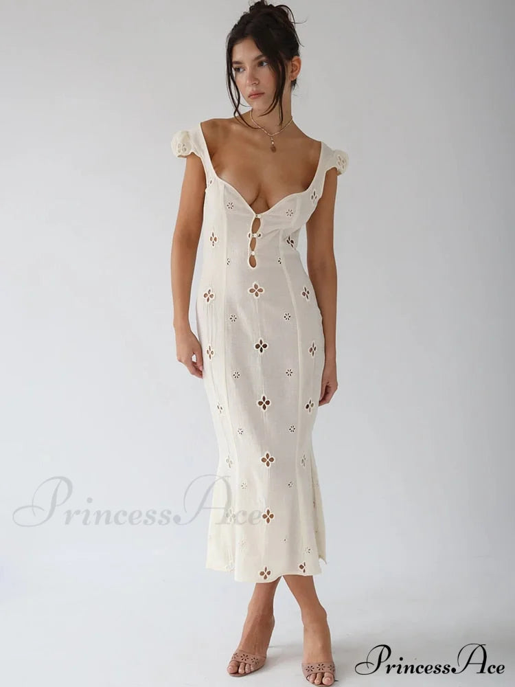 High Waist e Beachwear Bodycon Hollow Out Sundress
