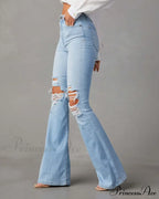 High Waist Flare for Women Fashion Ripped Distressed Denim Woman Bottom Streetwear Ladies Jean