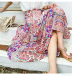 High Waist Floral Beach Skirt Lace Patchwork Chic Cotton Maxi