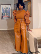 High-Waisted Slim Leather Pant