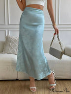 High Waist Jacquard Satin A-line Skirt