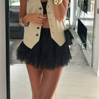 High Waist Pleated Lace Skirt