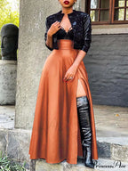 High Waist Seamed Trim Vegan Mini Skirt