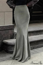High Waist Slim Green Silver Fox Fur Mermaid Skirt