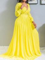 High Waist Slim Solid Elegant Long sleeved Long Dress