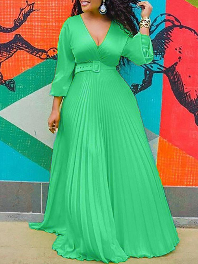 High Waist Slim Solid Elegant Long sleeved Long Dress