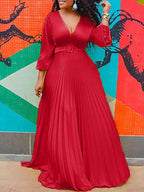 High Waist Slim Solid Elegant Long sleeved Long Dress