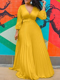 High Waist Slim Solid Elegant Long sleeved Long Dress