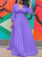 High Waist Slim Solid Elegant Long sleeved Long Dress