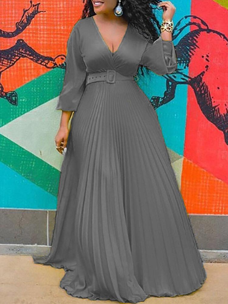 High Waist Slim Solid Elegant Long sleeved Long Dress