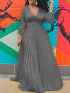 High Waist Slim Solid Elegant Long sleeved Long Dress