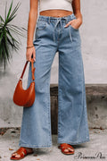 High Waist Solid Pocketed Flared Jeans