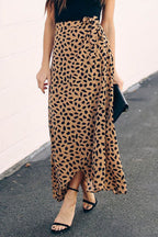 High Waist Tie Split Leopard Skirt